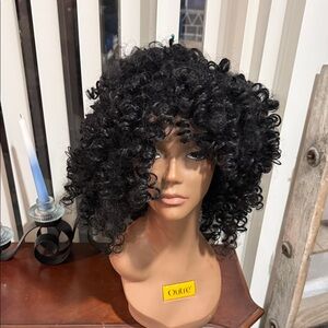 # 62 -Black Curly Synthetic Wig - Voluminous Natural-Look Style